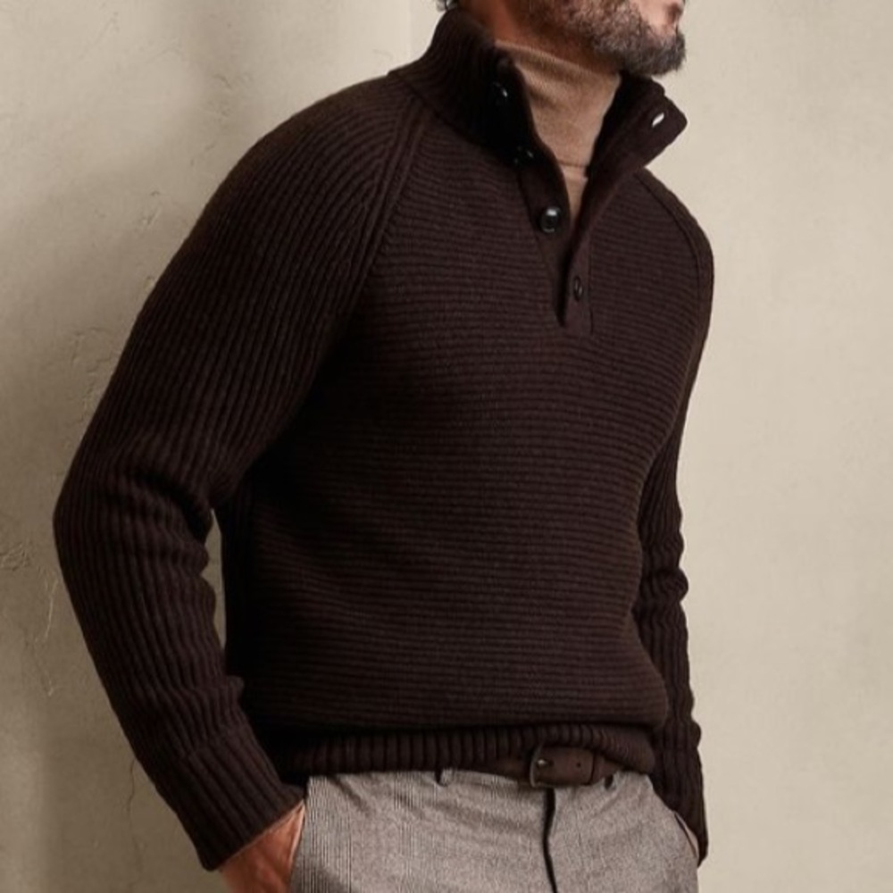 Banana Republic Italian Wool Blend Nino Mock-Neck Sweater Brown